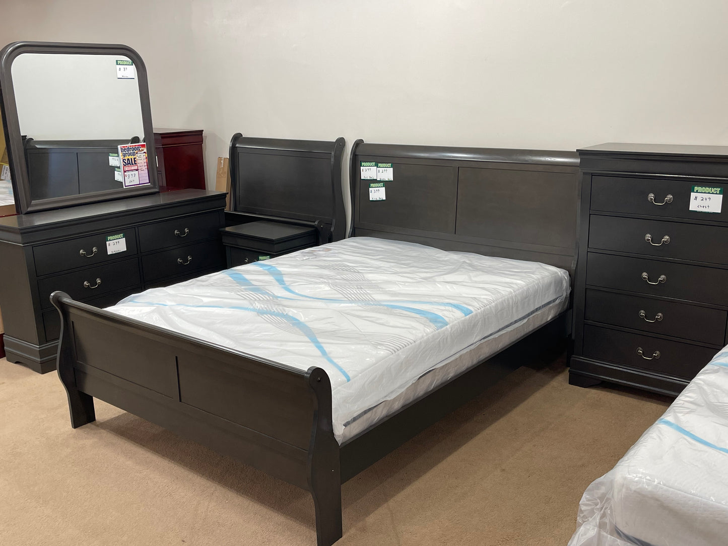 a large bed in a room with a bed
